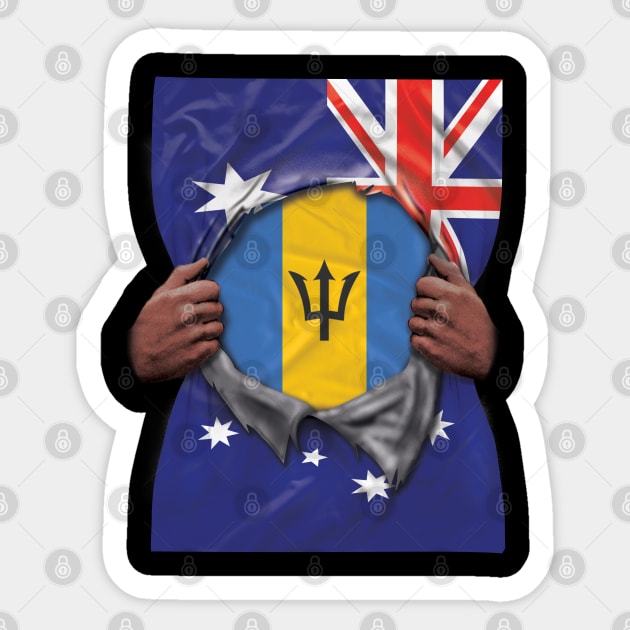 Barbados Flag Australian Flag Ripped - Gift for Barbadian From Barbados Sticker by Country Flags